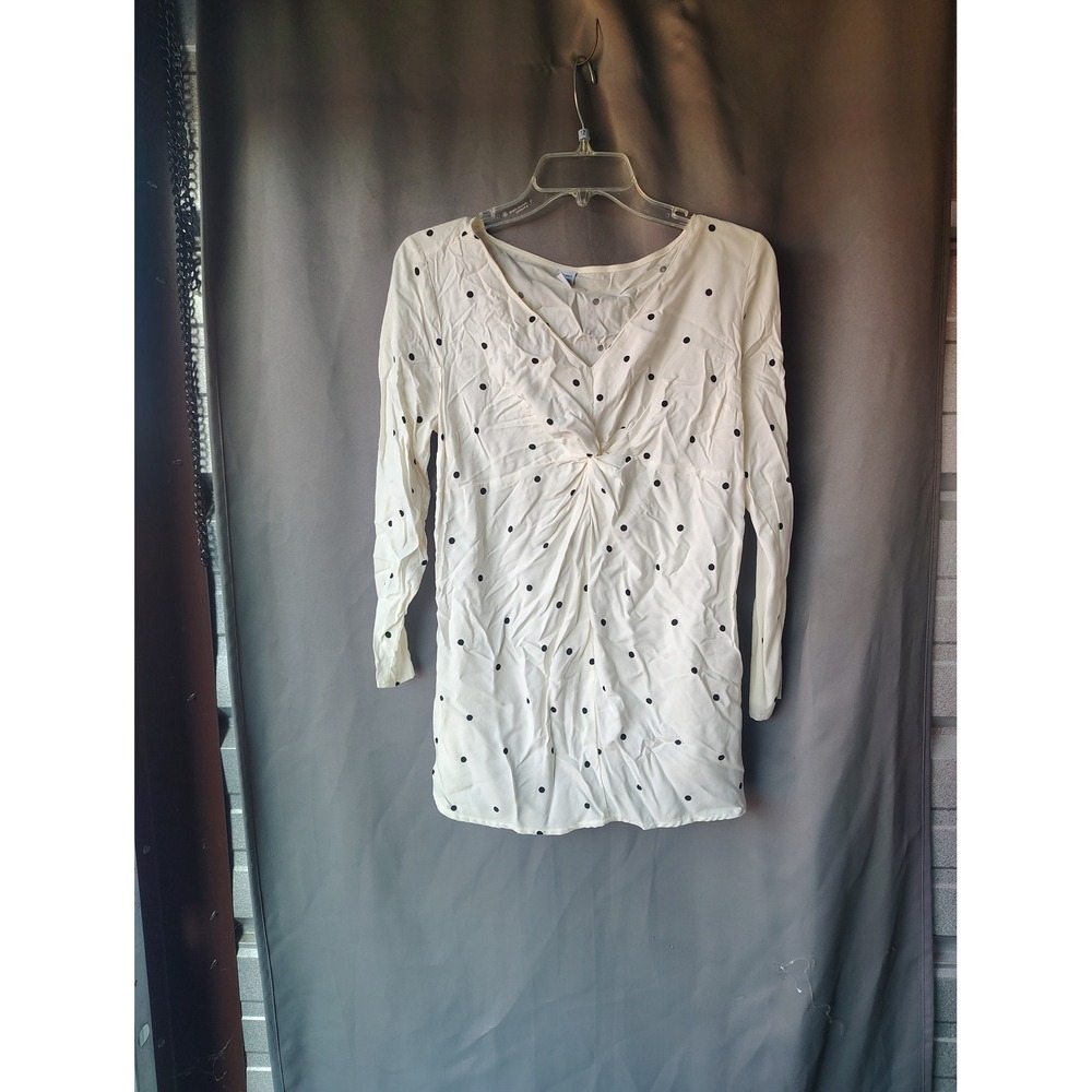Old Navy Maternity Polka Dot Twist Front Long Sleeve V-Neck Blouse Cream NWT
